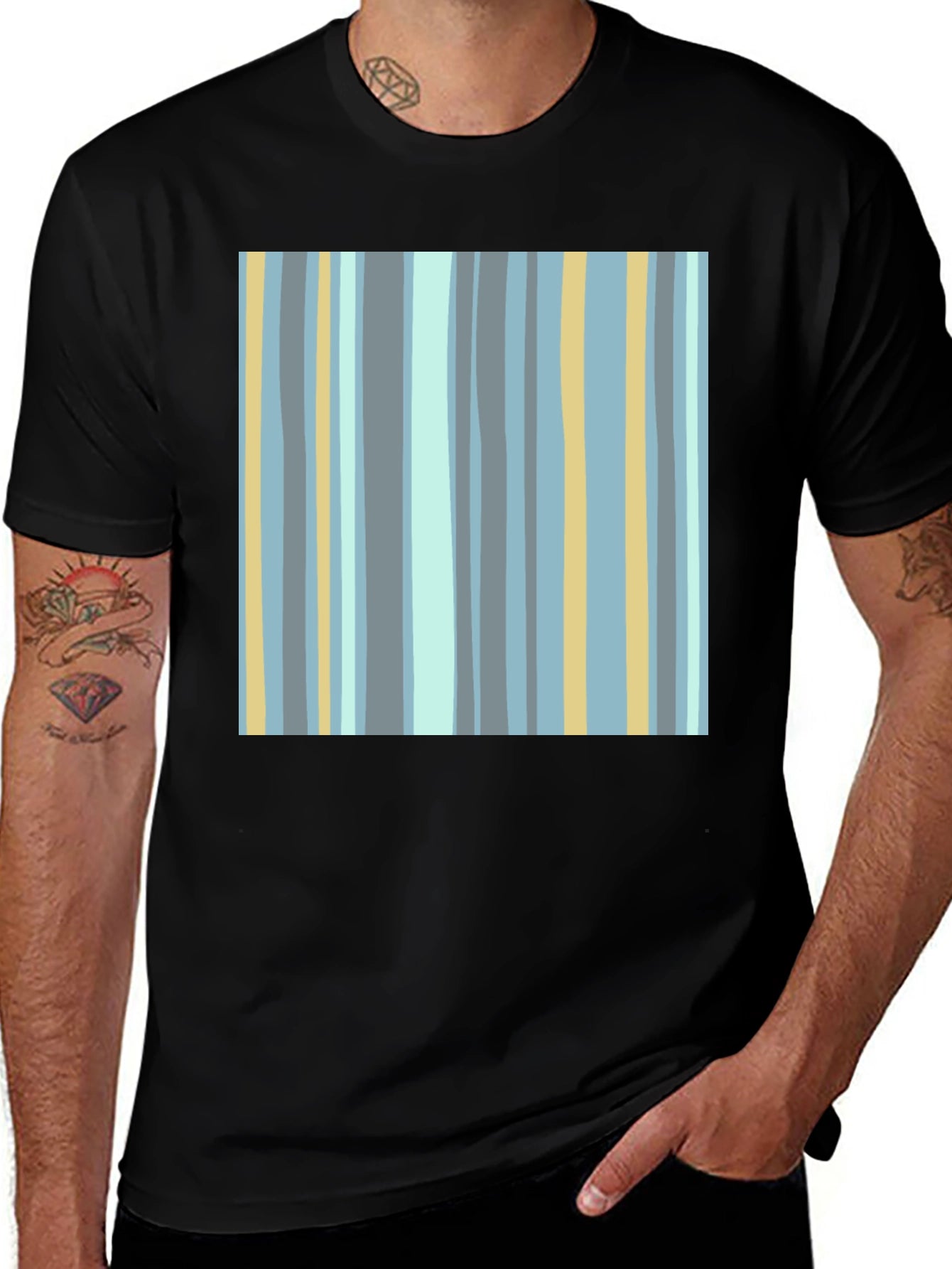 Striped Pattern Black T-Shirt
