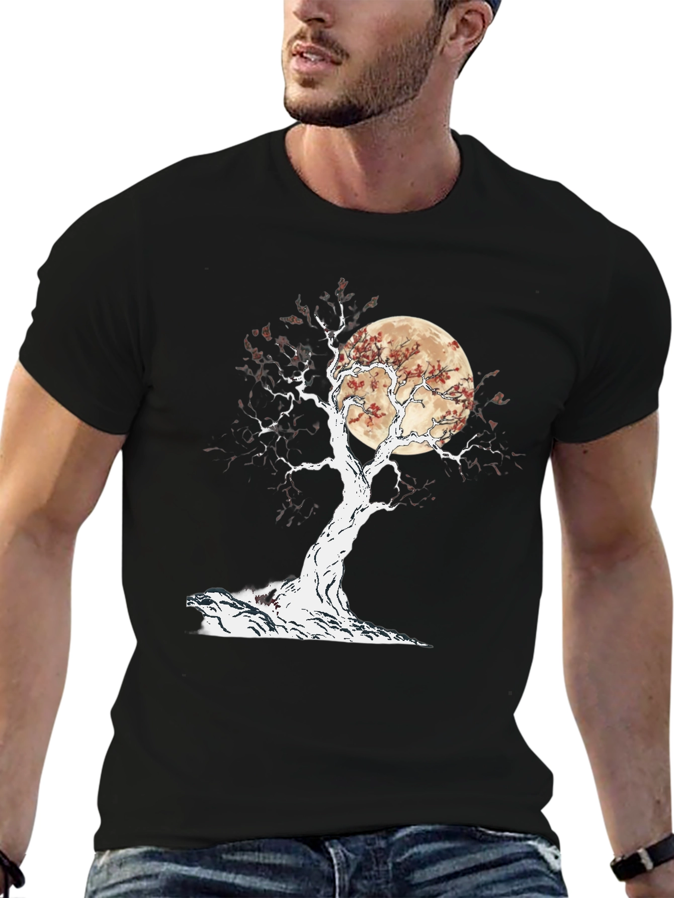 Bonsai Moon Graphic Tee - Black Cotton Blend