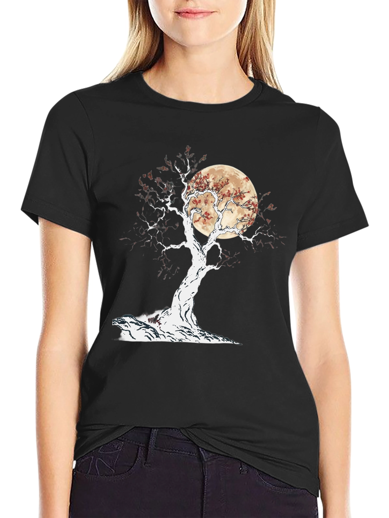 Bonsai Moon Graphic Tee - Black Cotton Blend