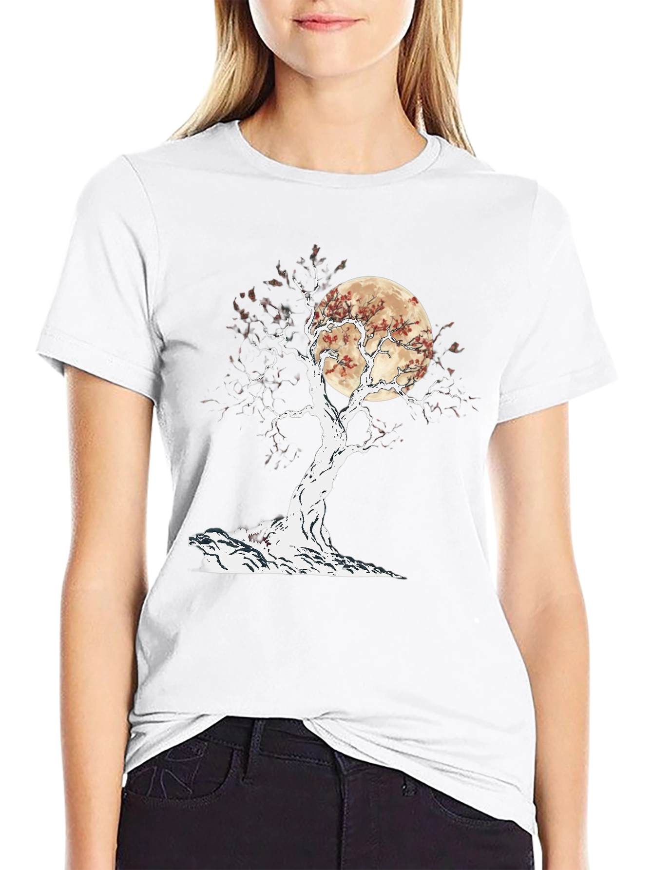 Bonsai Moon Graphic Tee - Black Cotton Blend