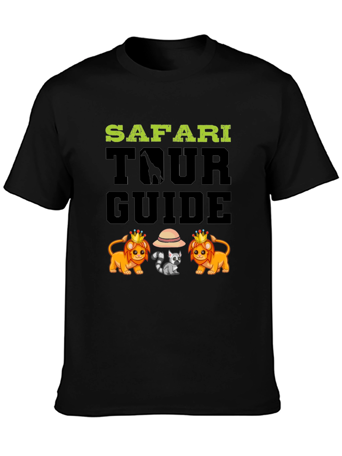 Safari Tour Guide Black T-Shirt Animal Graphic Tee