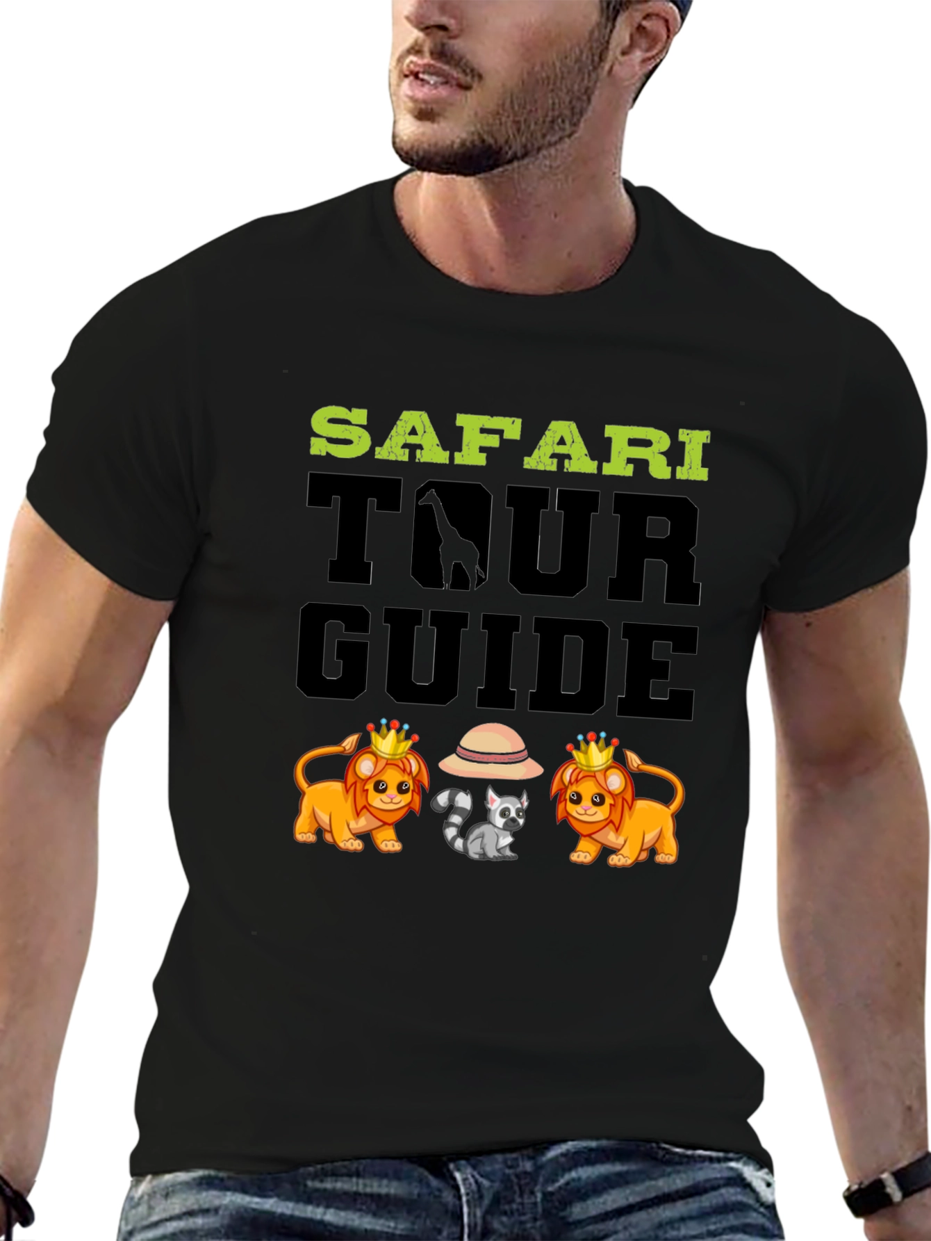 Safari Tour Guide Black T-Shirt Animal Graphic Tee