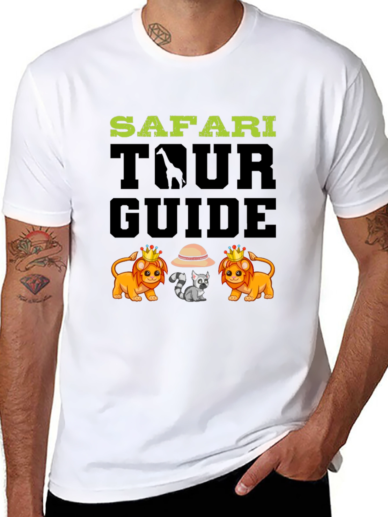 Safari Tour Guide Black T-Shirt Animal Graphic Tee