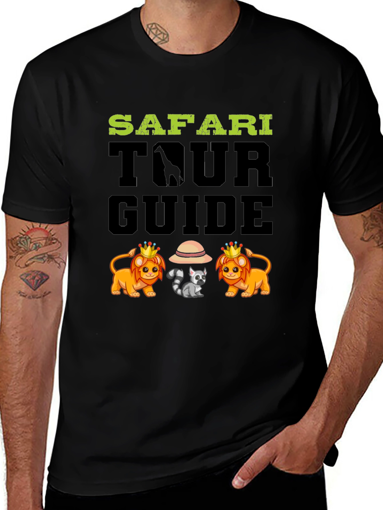 Safari Tour Guide Black T-Shirt Animal Graphic Tee