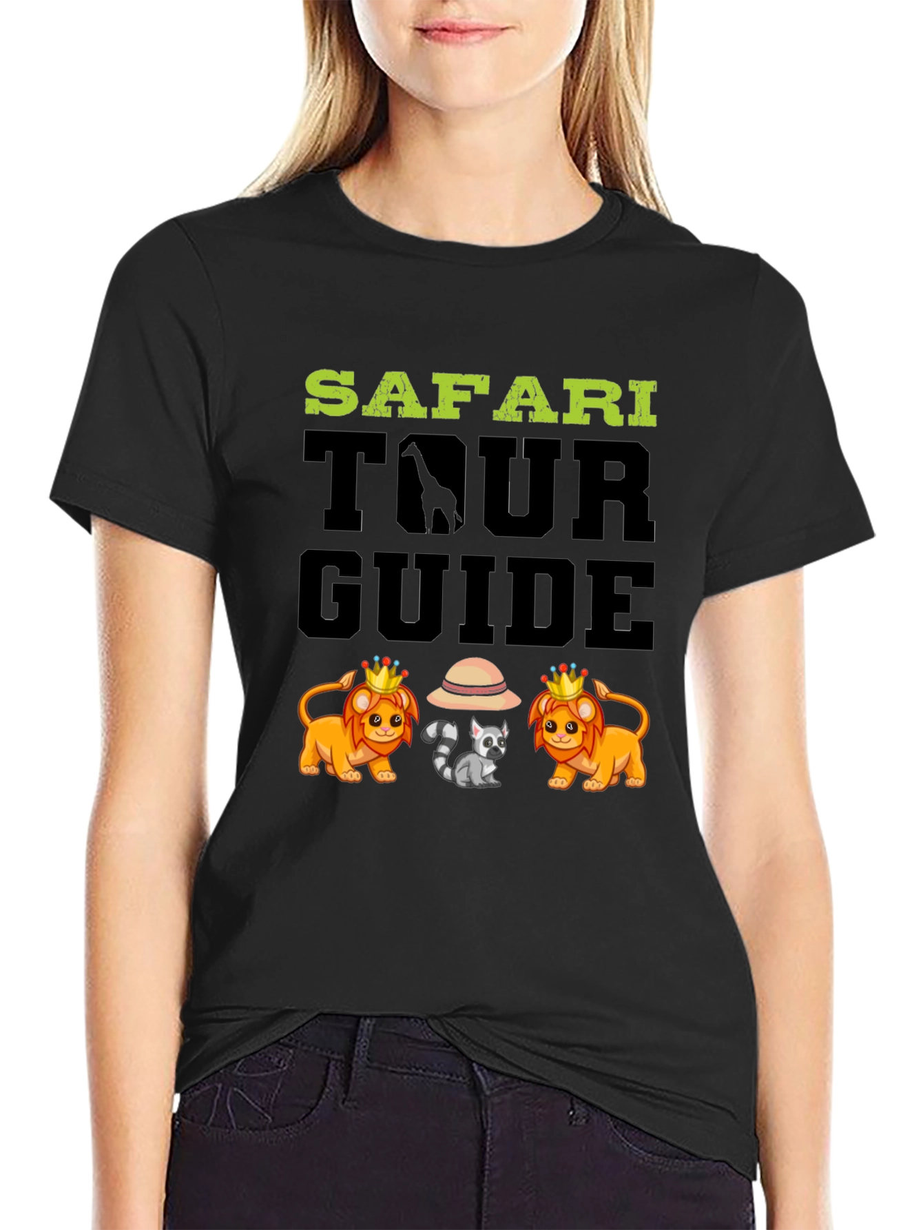 Safari Tour Guide Black T-Shirt Animal Graphic Tee
