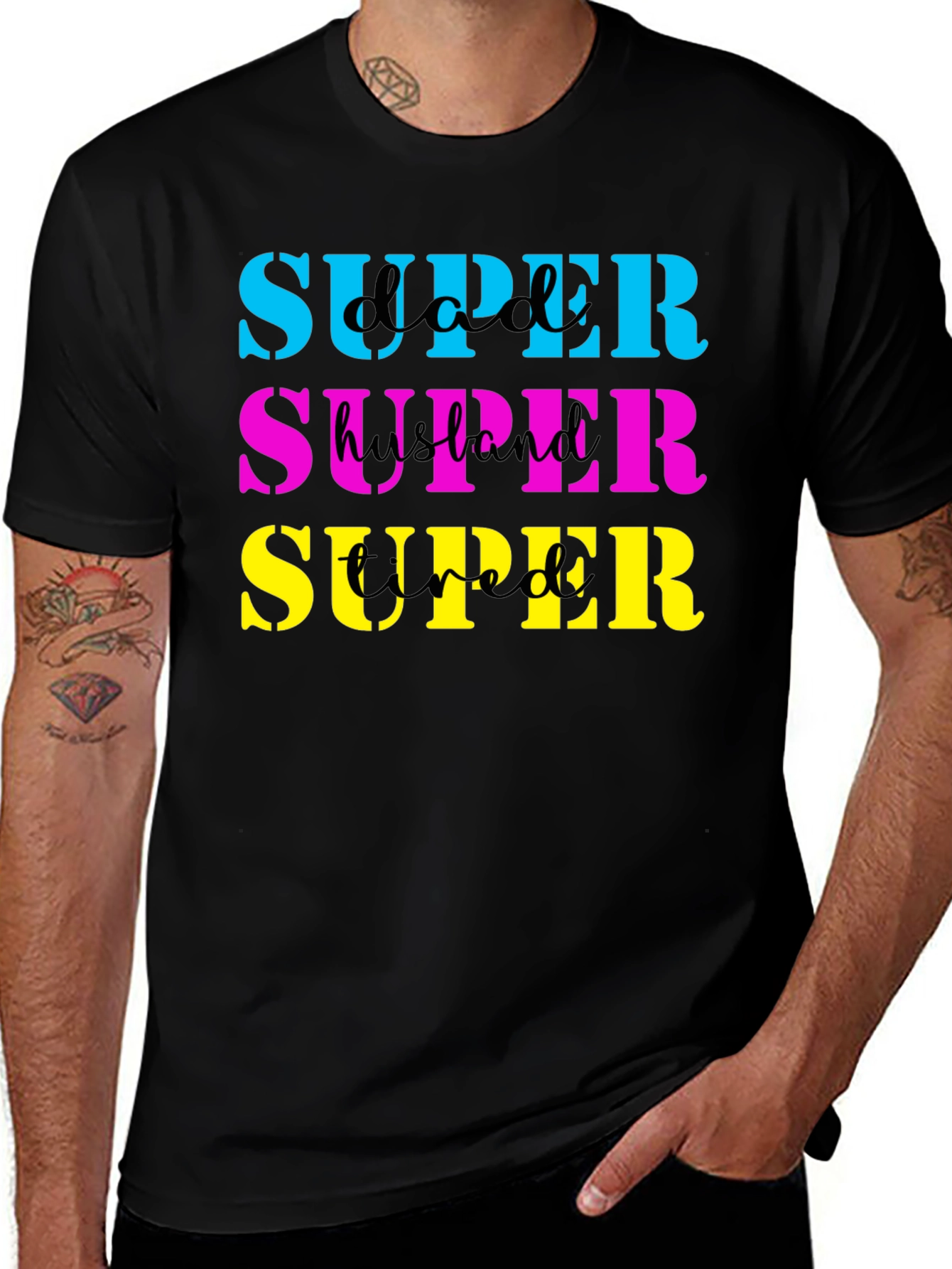 Super Dad Husband Tired Mens Black T-Shirt