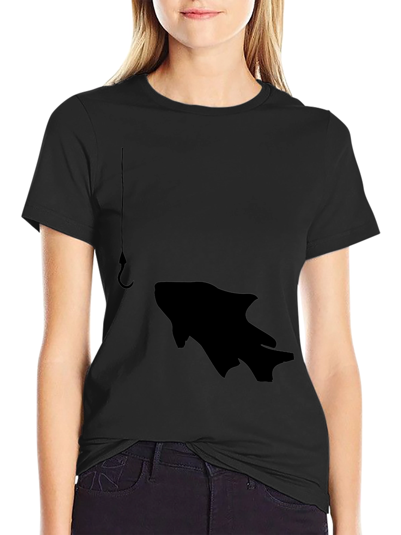 Fishing Hook Fish Graphic Tee - Black