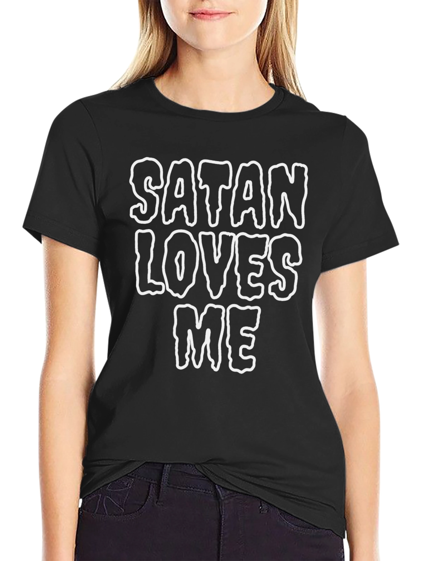 Satan Loves Me Graphic Tee - Black Cotton T-Shirt