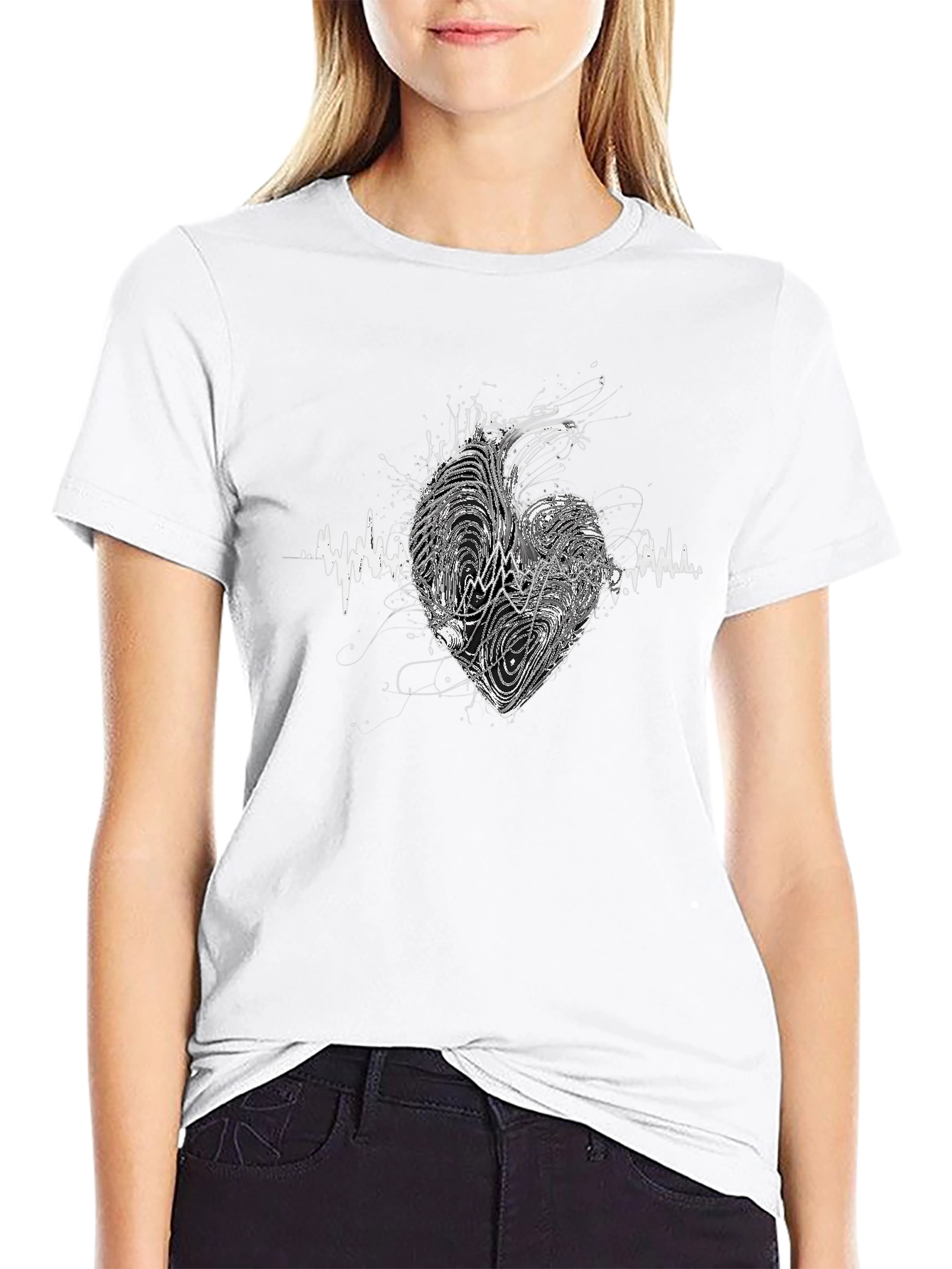 Heartbeat Heart Graphic Tee - Black Unisex T-Shirt