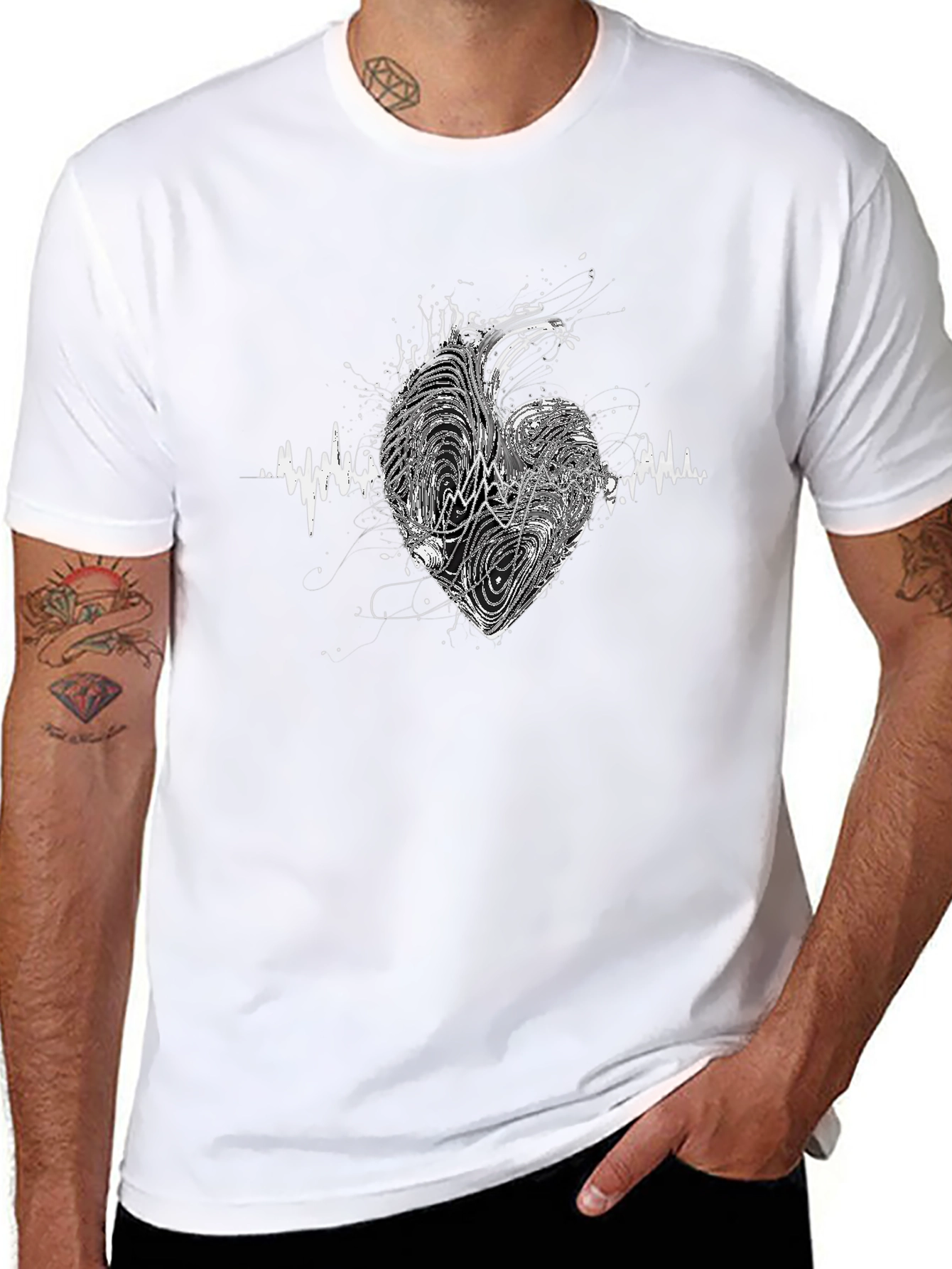 Heartbeat Heart Graphic Tee - Black Unisex T-Shirt
