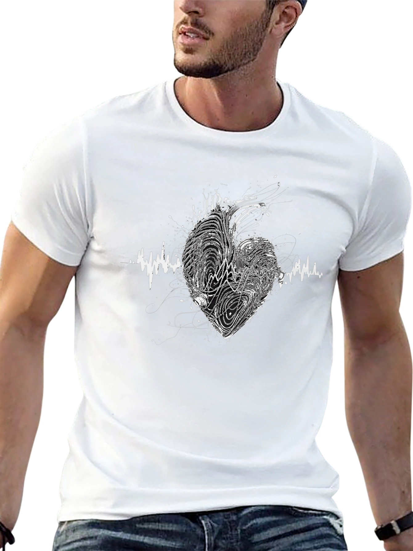 Heartbeat Heart Graphic Tee - Black Unisex T-Shirt