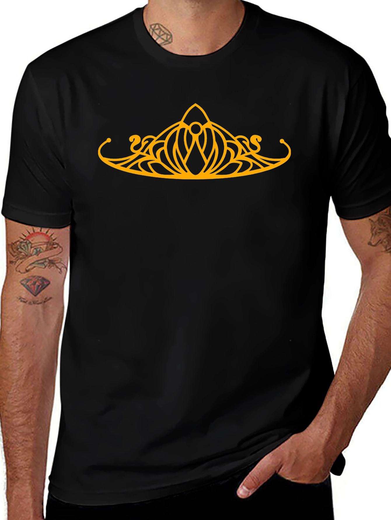 Elven Crown Graphic Tee - Black Cotton T-Shirt