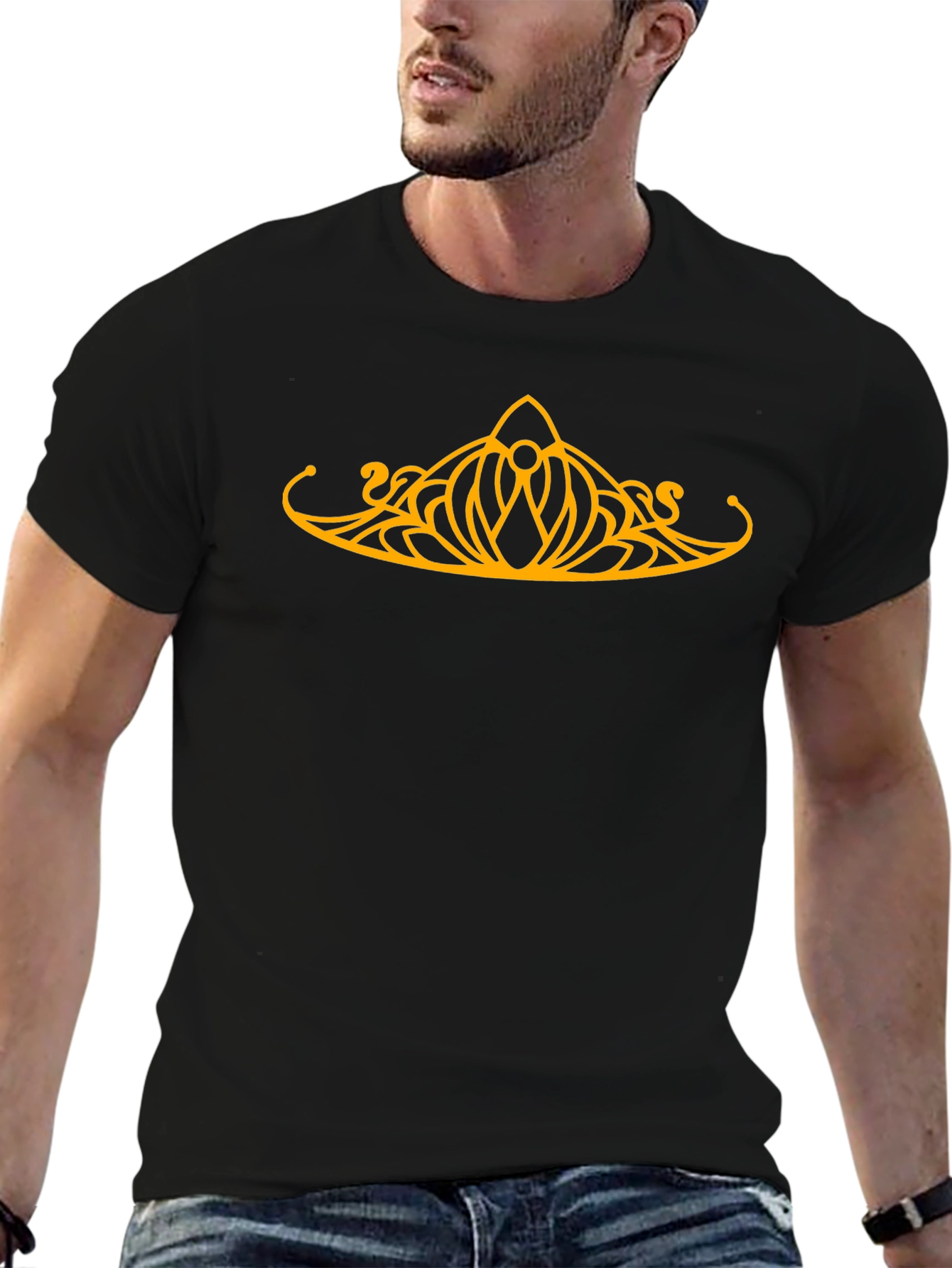 Elven Crown Graphic Tee - Black Cotton T-Shirt