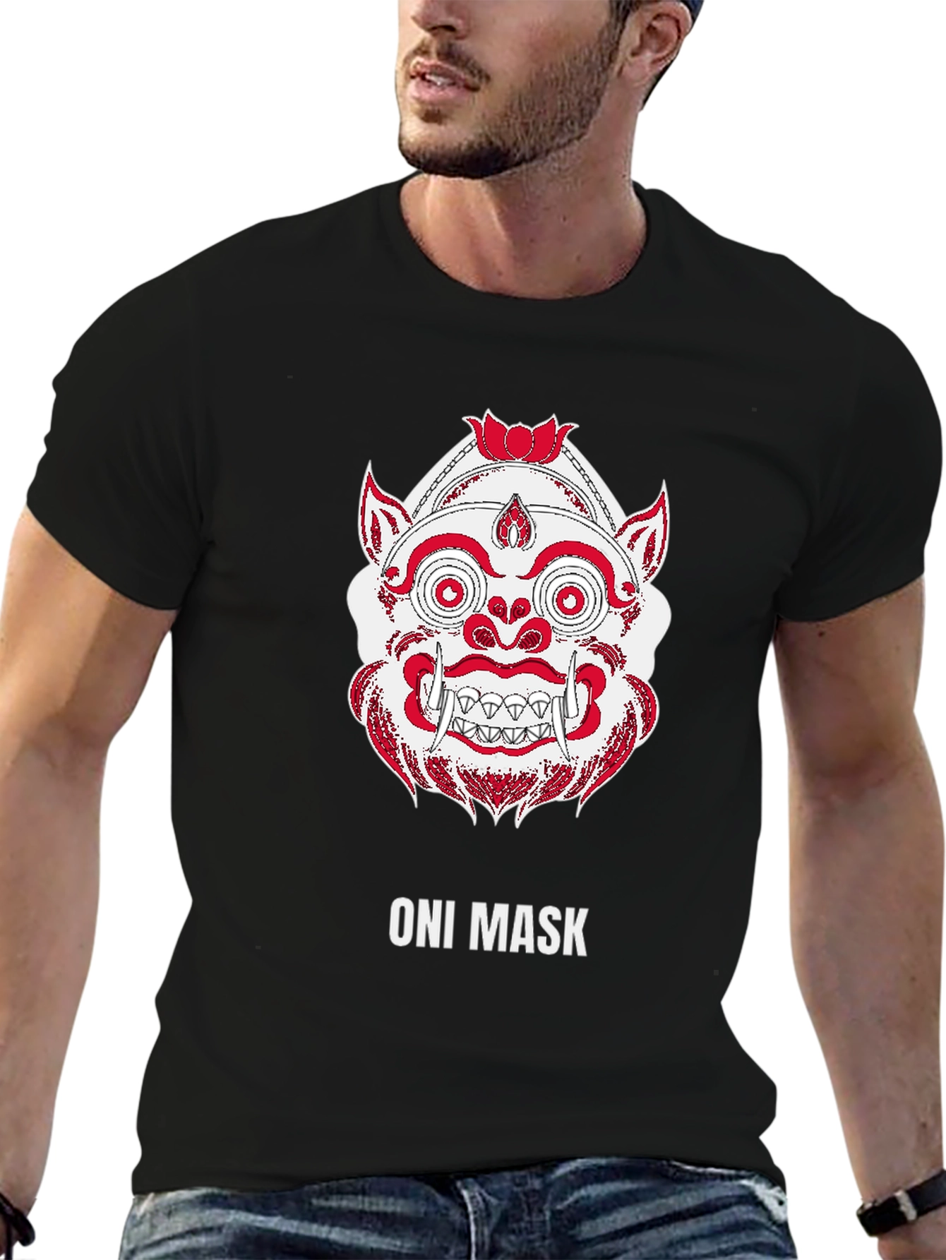 Oni Mask Graphic Tee - Japanese Demon Design