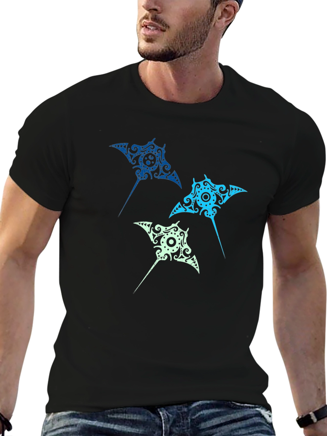 Tribal Stingray Graphic Tee - Black