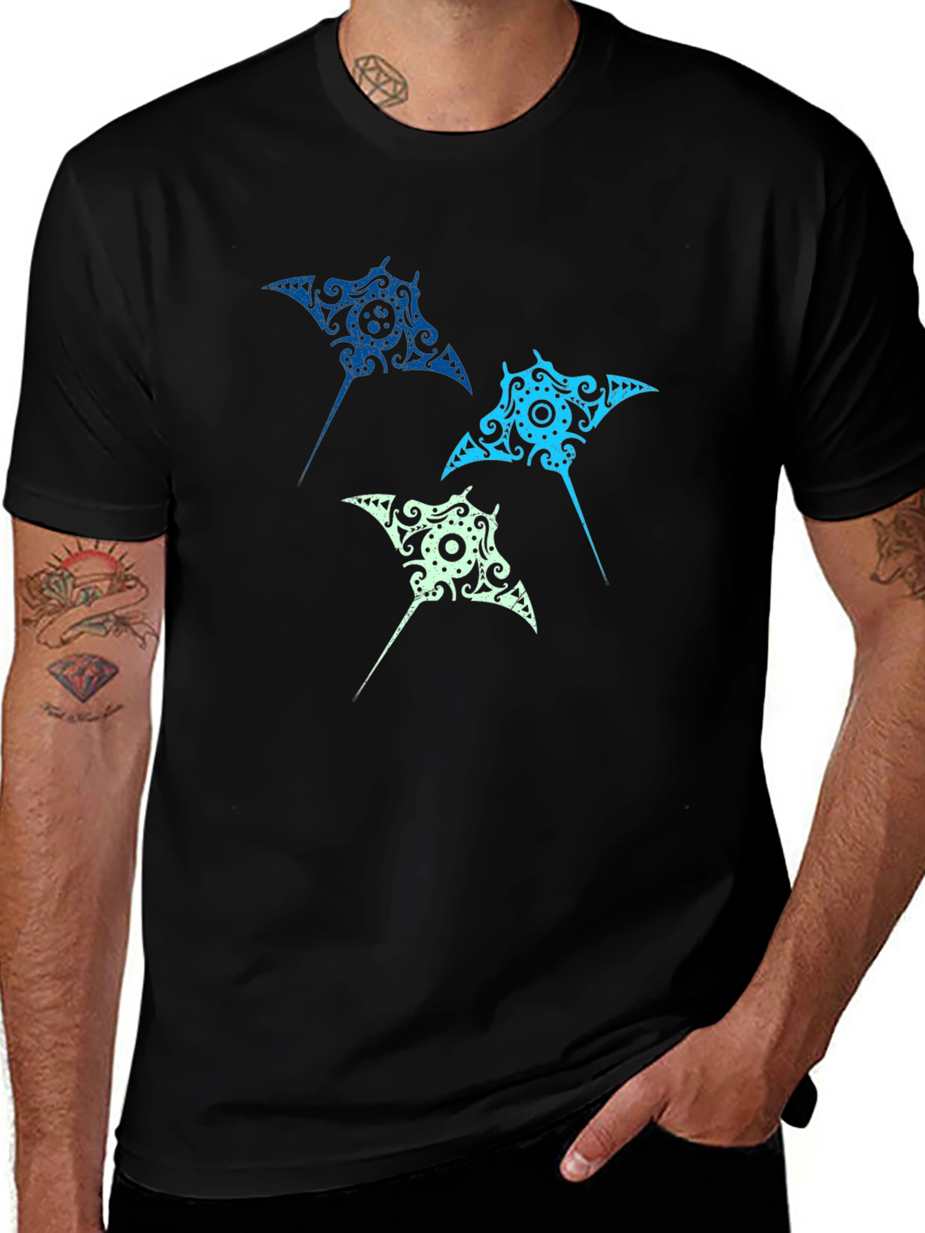 Tribal Stingray Graphic Tee - Black
