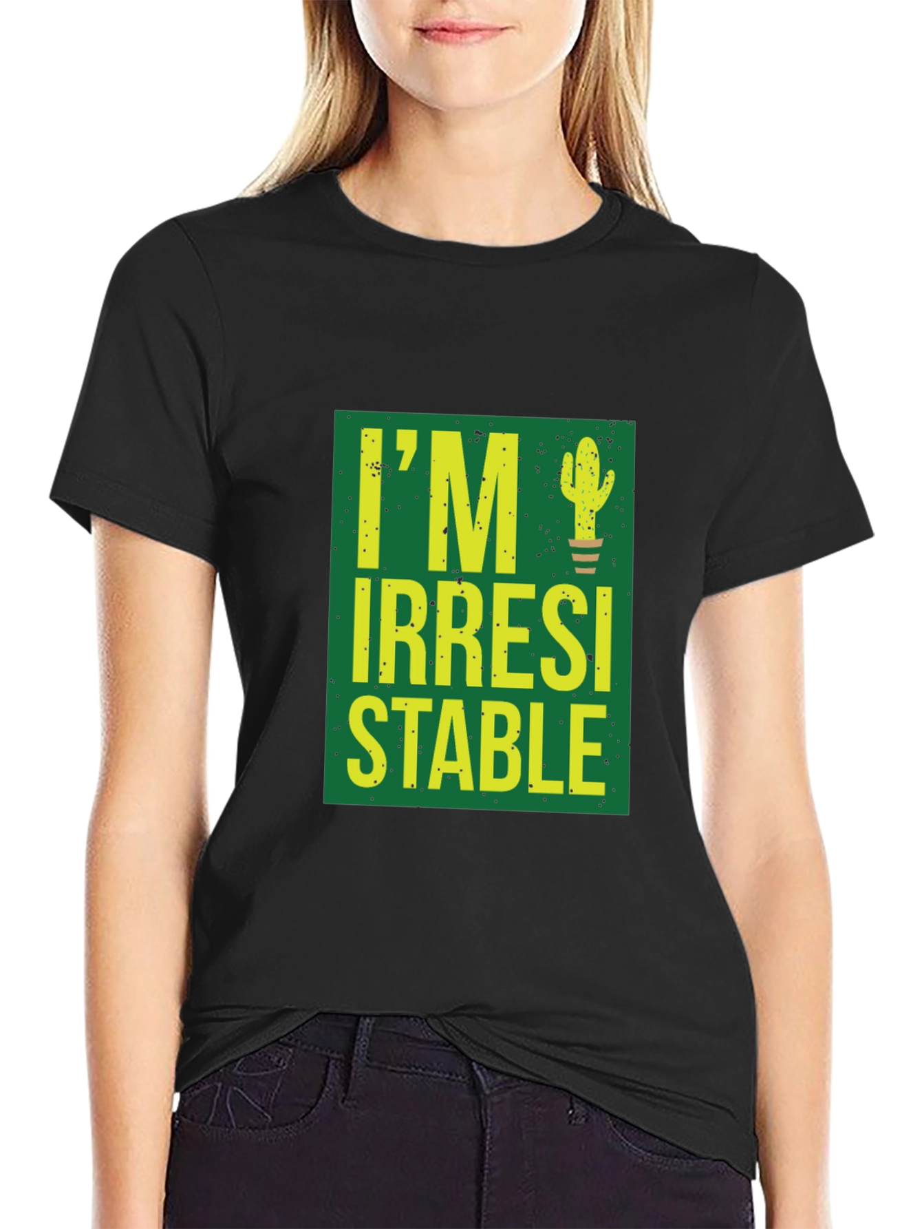 Irresistible Cactus Graphic T-Shirt - Black Cotton Blend