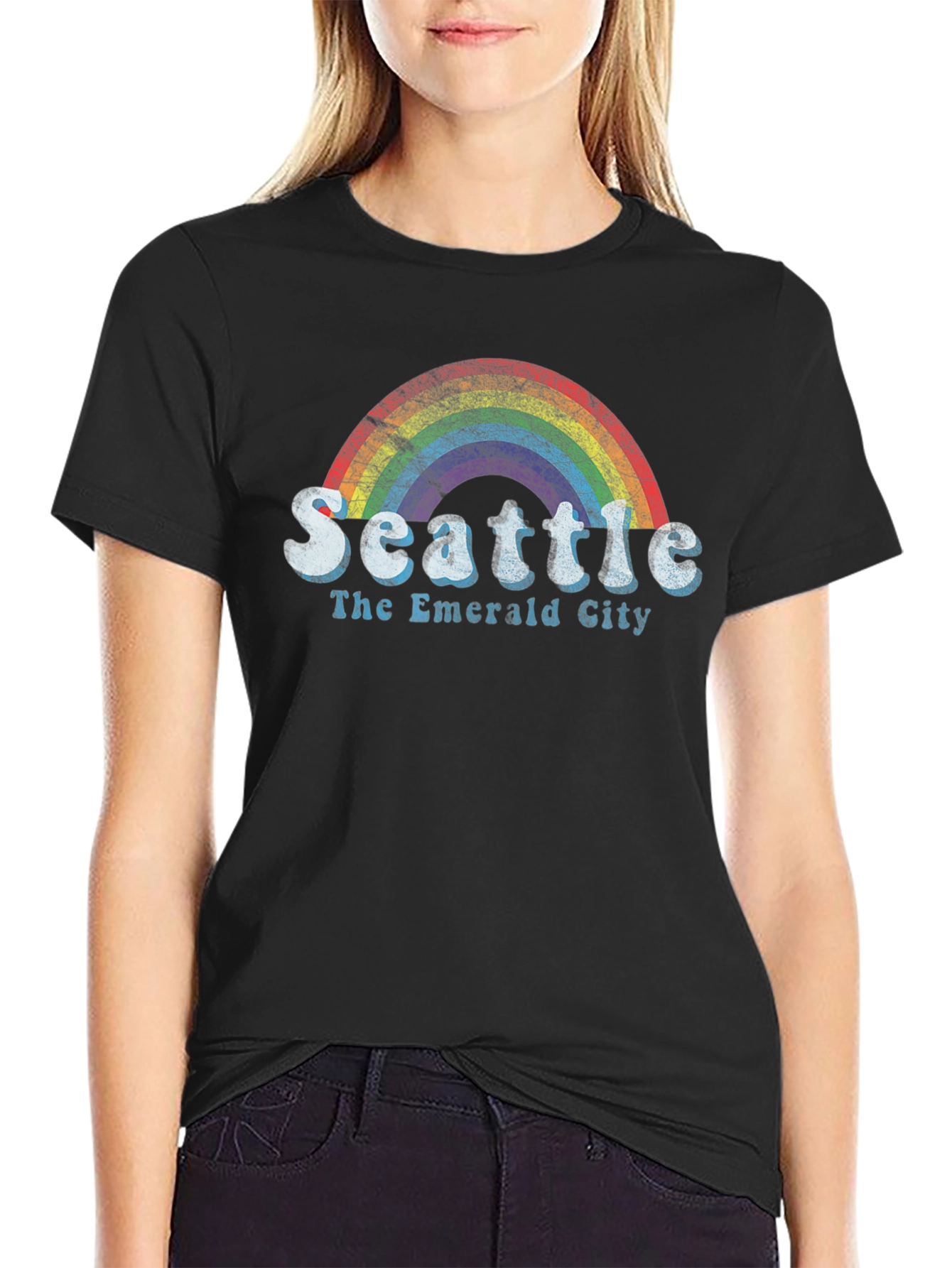 Seattle Rainbow T-Shirt - The Emerald City - Black