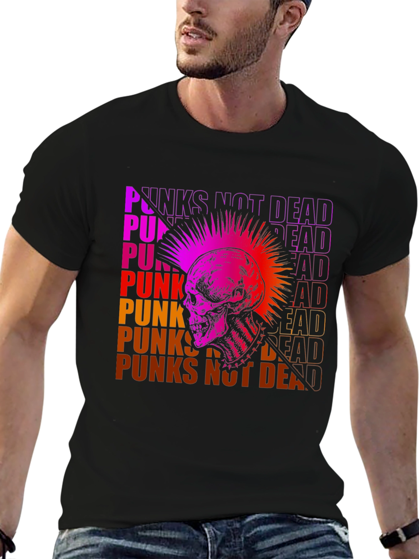Punks Not Dead Graphic Tee - Skull Design