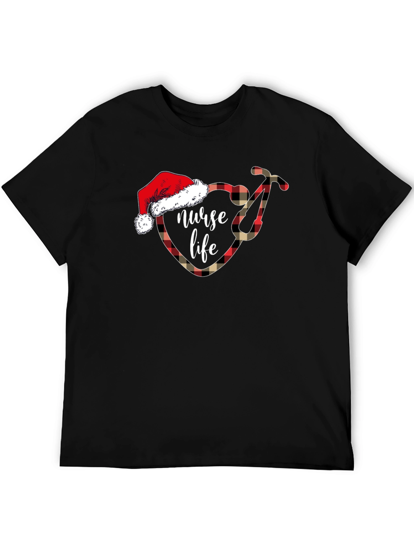 Nurse Life Christmas Plaid Stethoscope T-Shirt