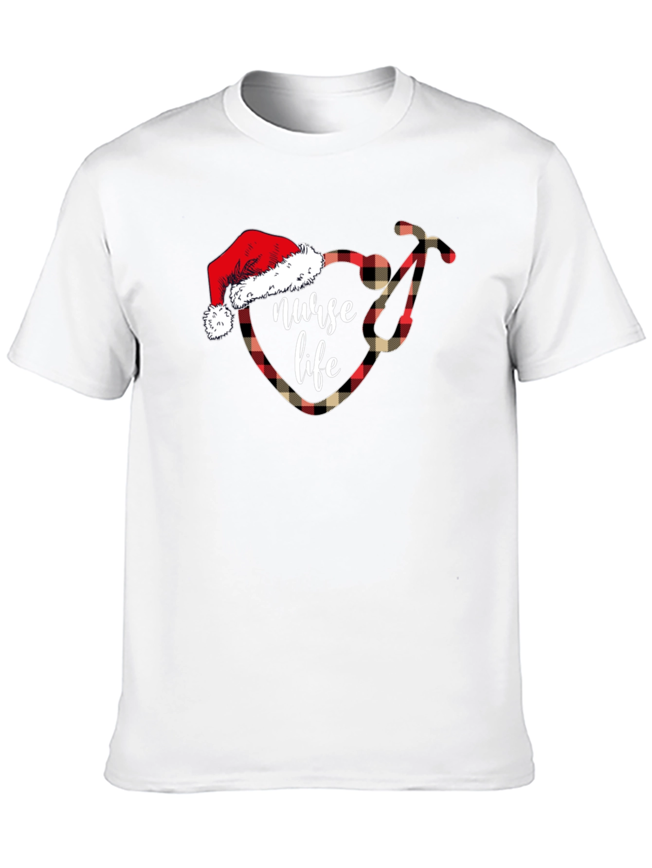 Nurse Life Christmas Plaid Stethoscope T-Shirt