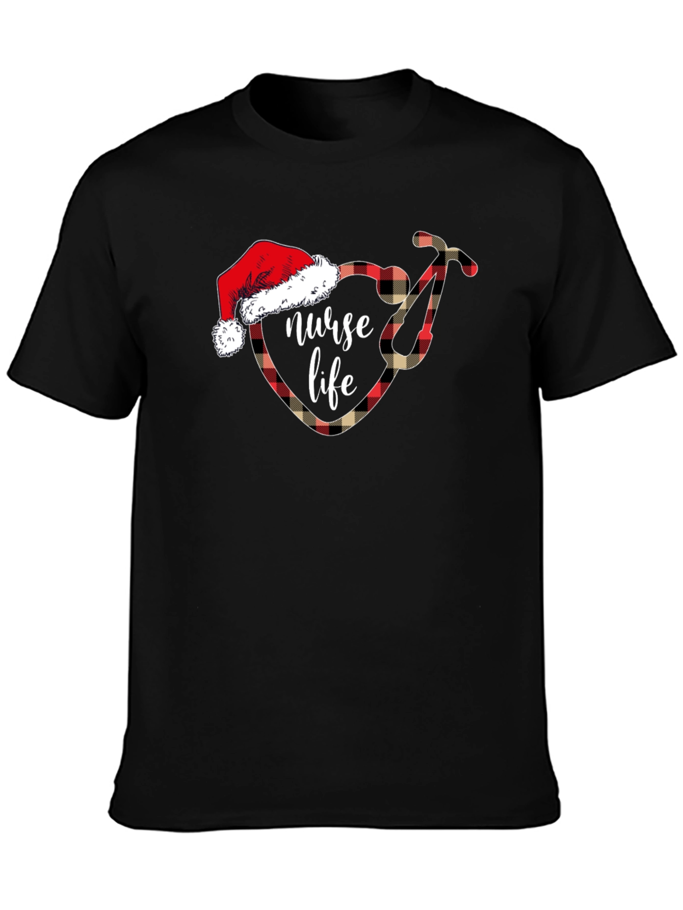 Nurse Life Christmas Plaid Stethoscope T-Shirt
