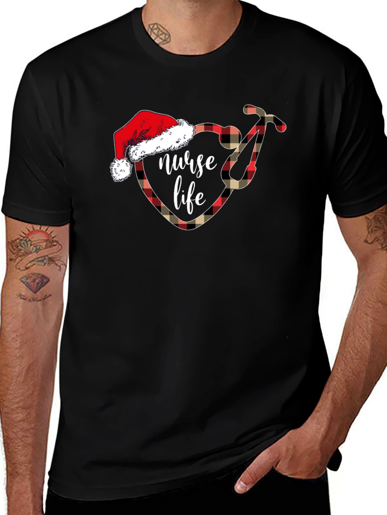 Nurse Life Christmas Plaid Stethoscope T-Shirt