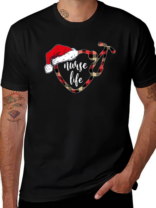 Nurse Life Christmas Plaid Stethoscope T-Shirt
