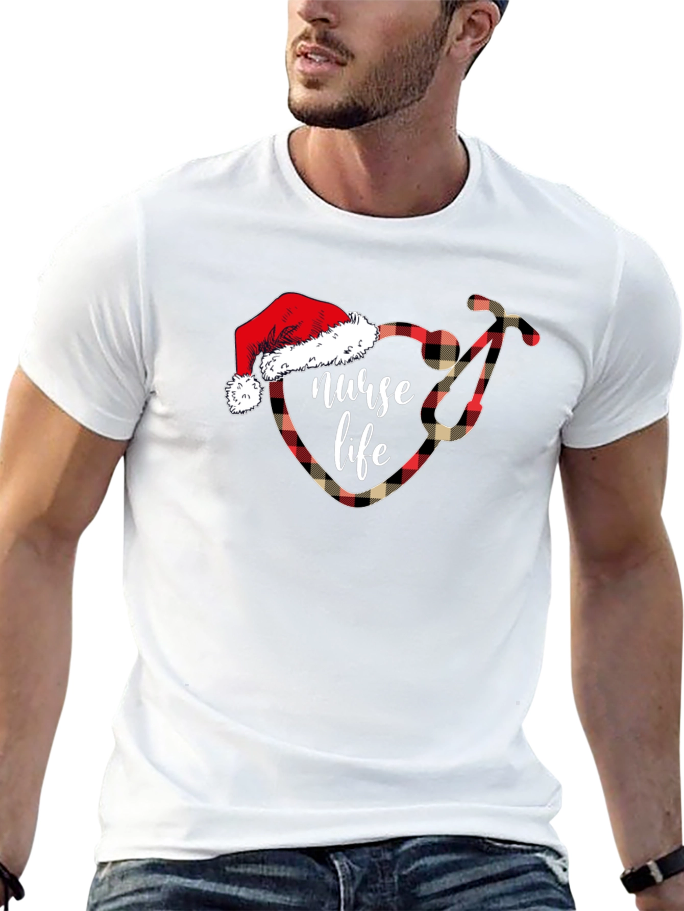 Nurse Life Christmas Plaid Stethoscope T-Shirt