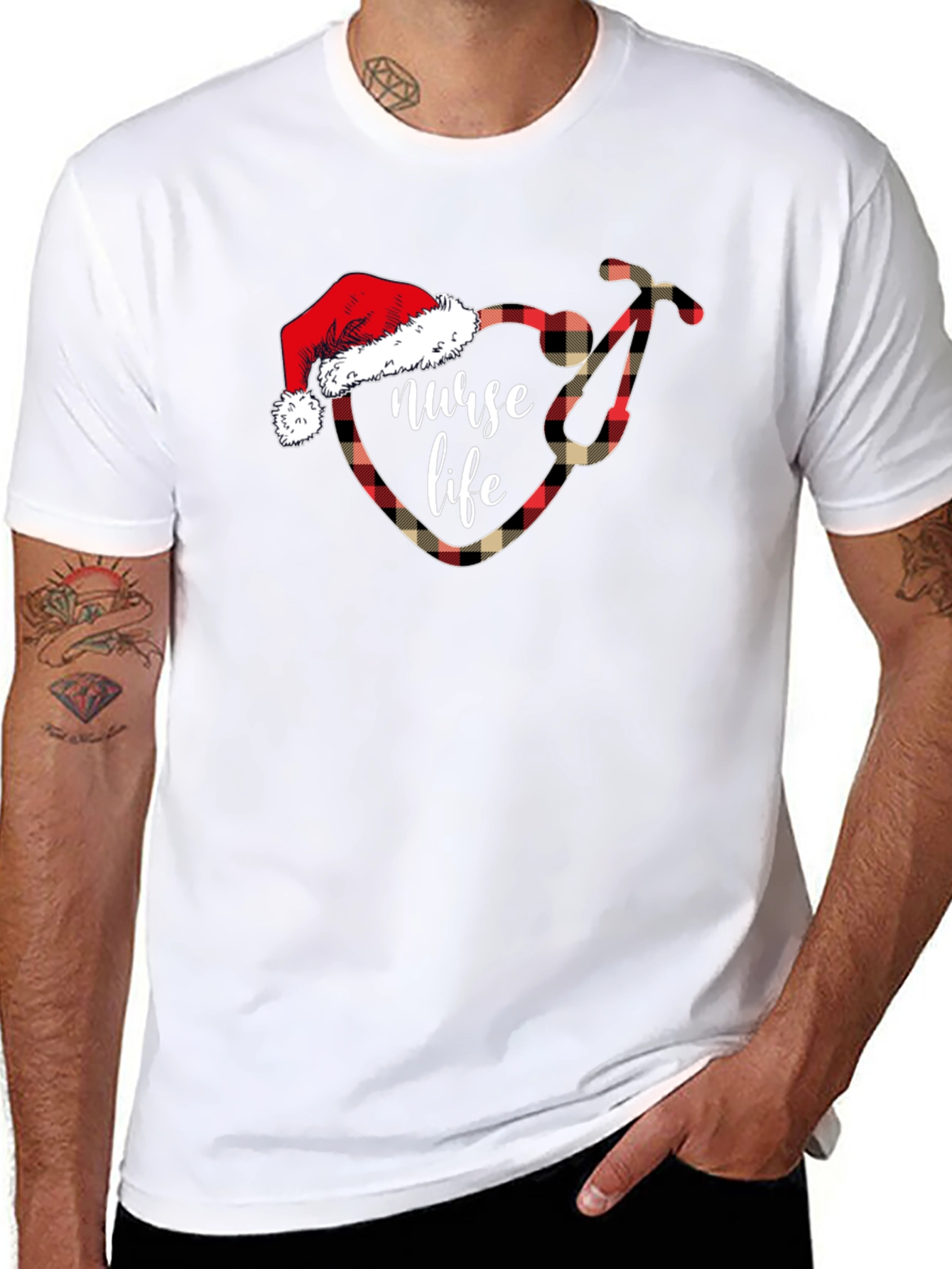 Nurse Life Christmas Plaid Stethoscope T-Shirt