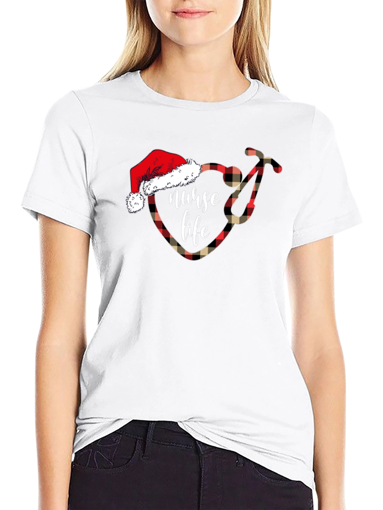 Nurse Life Christmas Plaid Stethoscope T-Shirt