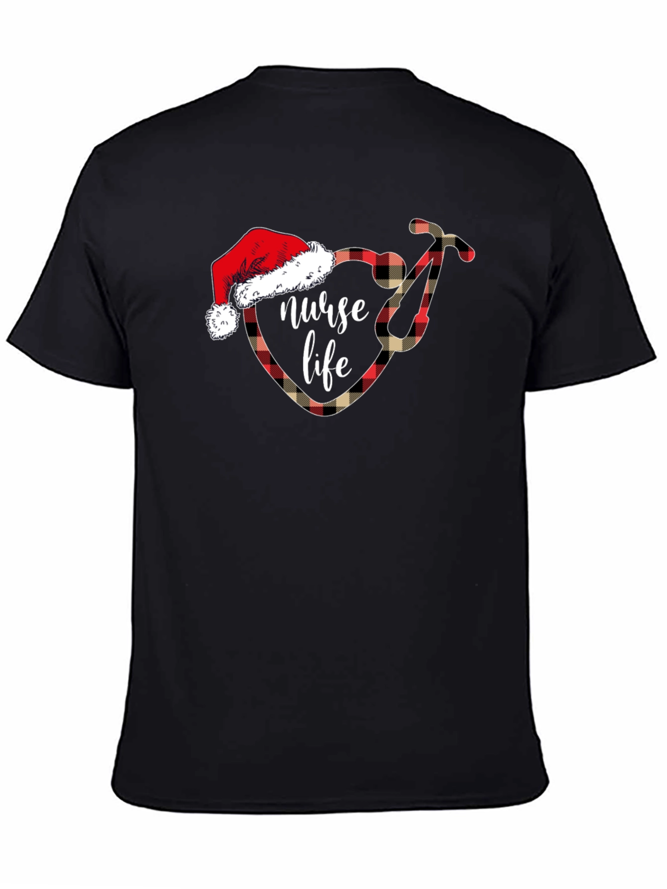 Nurse Life Christmas Plaid Stethoscope T-Shirt