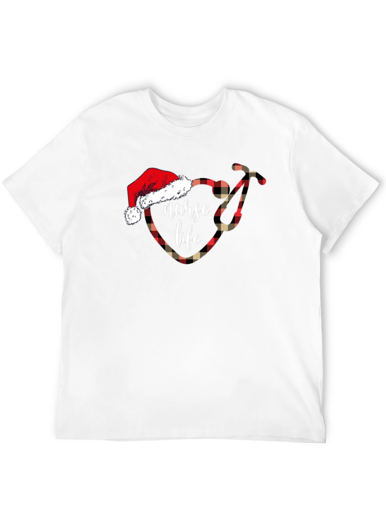 Nurse Life Christmas Plaid Stethoscope T-Shirt