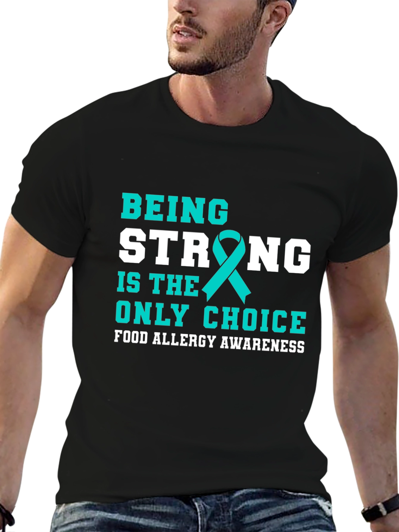 Food Allergy Awareness Ribbon Black T-Shirt
