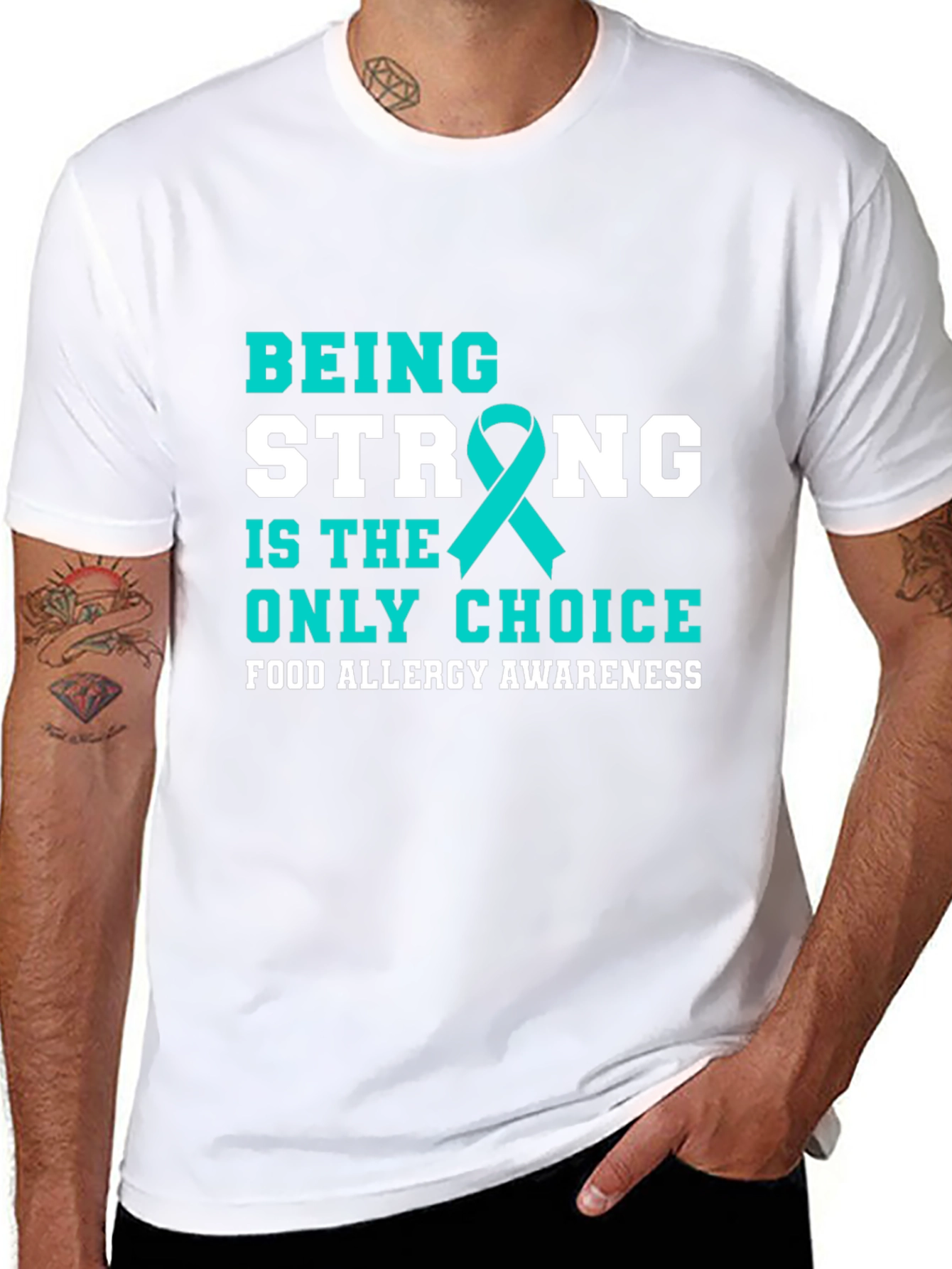 Food Allergy Awareness Ribbon Black T-Shirt