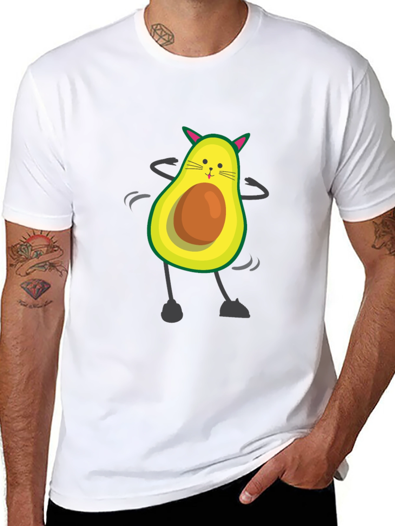 Funny Avocado Cat Graphic T-Shirt