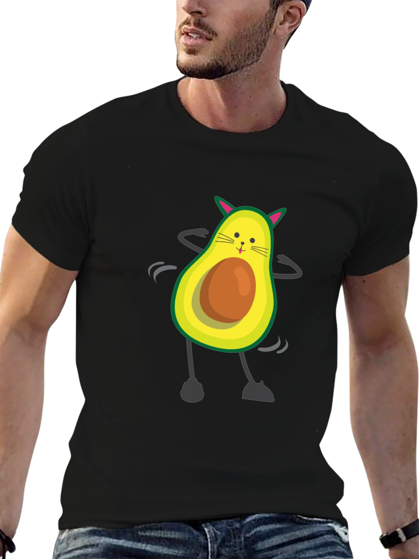Funny Avocado Cat Graphic T-Shirt