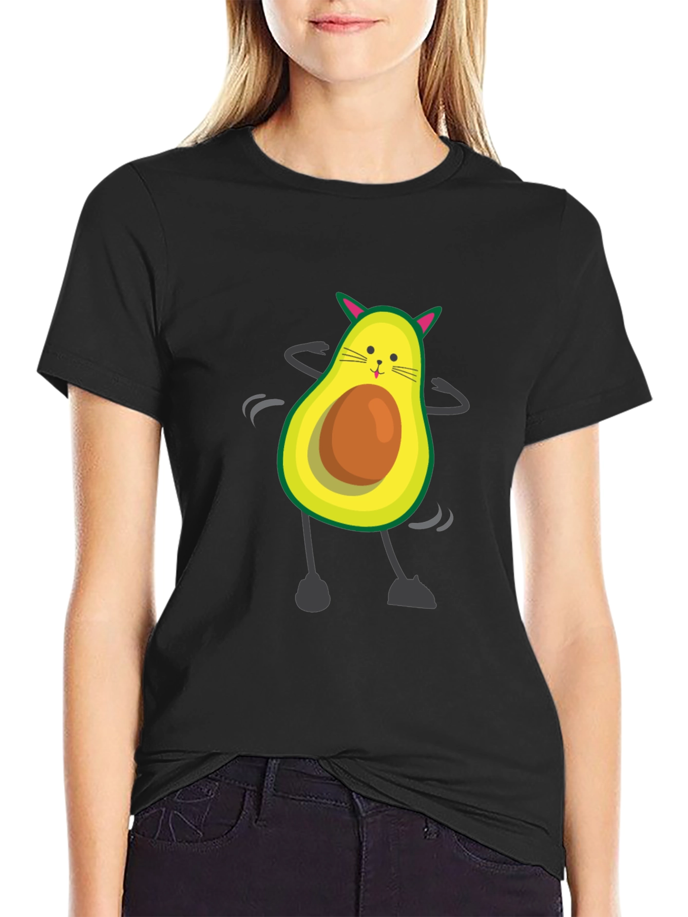 Funny Avocado Cat Graphic T-Shirt