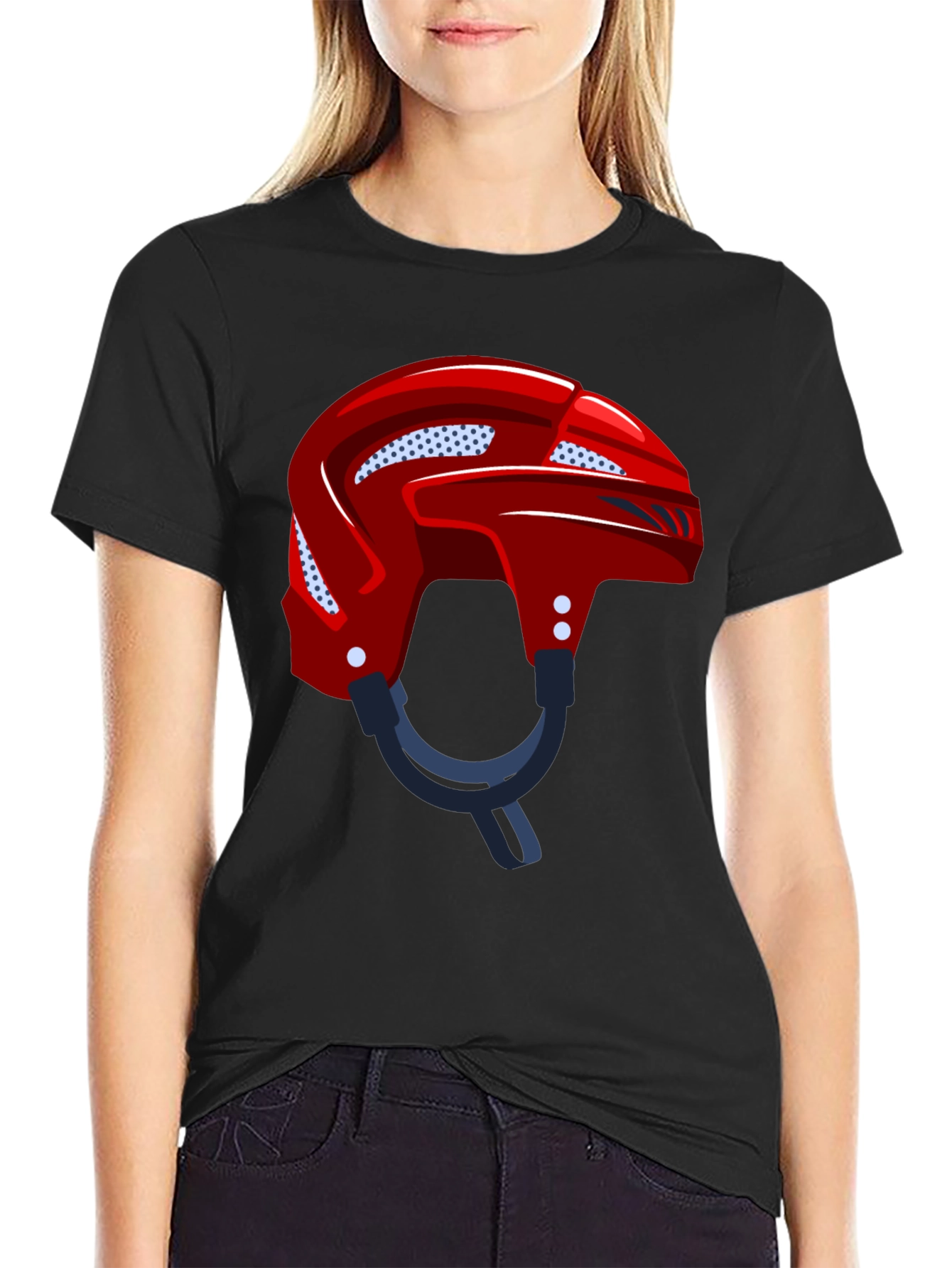 Hockey Helmet Graphic Tee - Black Cotton Casual Wear