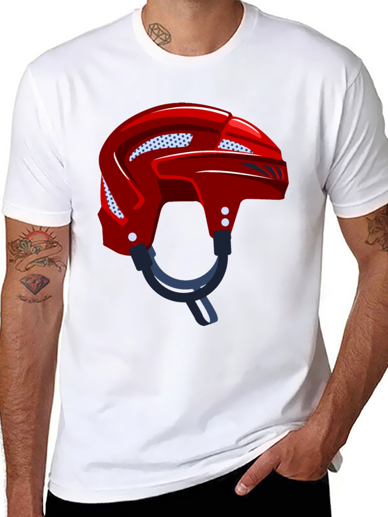 Hockey Helmet Graphic Tee - Black Cotton Casual Wear