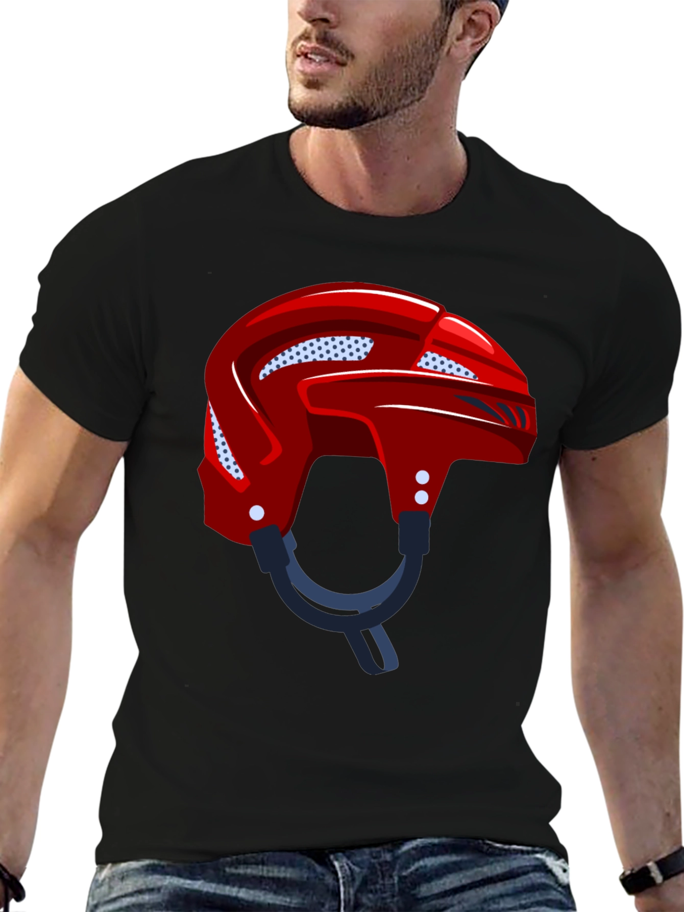 Hockey Helmet Graphic Tee - Black Cotton Casual Wear