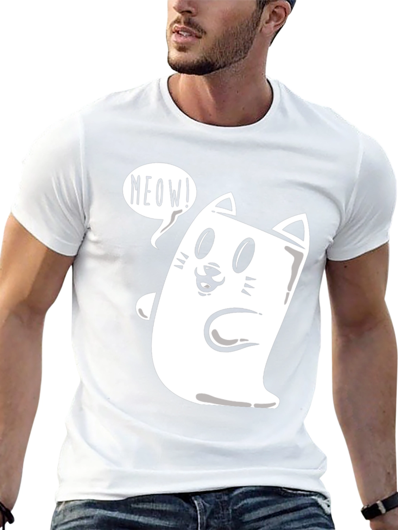 Meow Cat Graphic Tee - Funny Cartoon T-Shirt