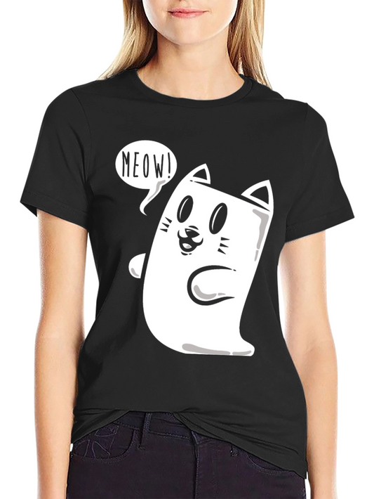 Meow Cat Graphic Tee - Funny Cartoon T-Shirt