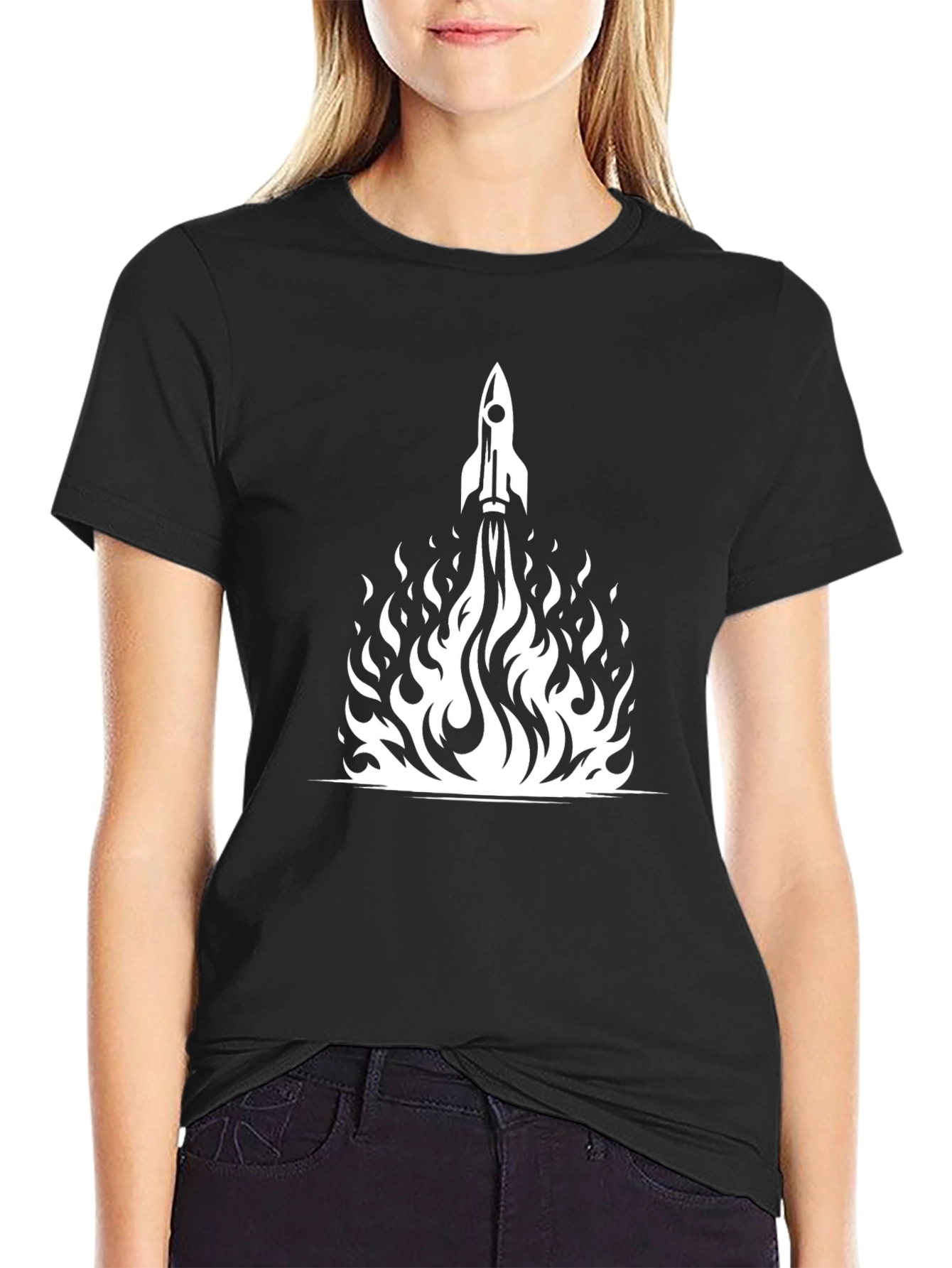 Rocket Launch Graphic Tee - Black Cotton T-Shirt