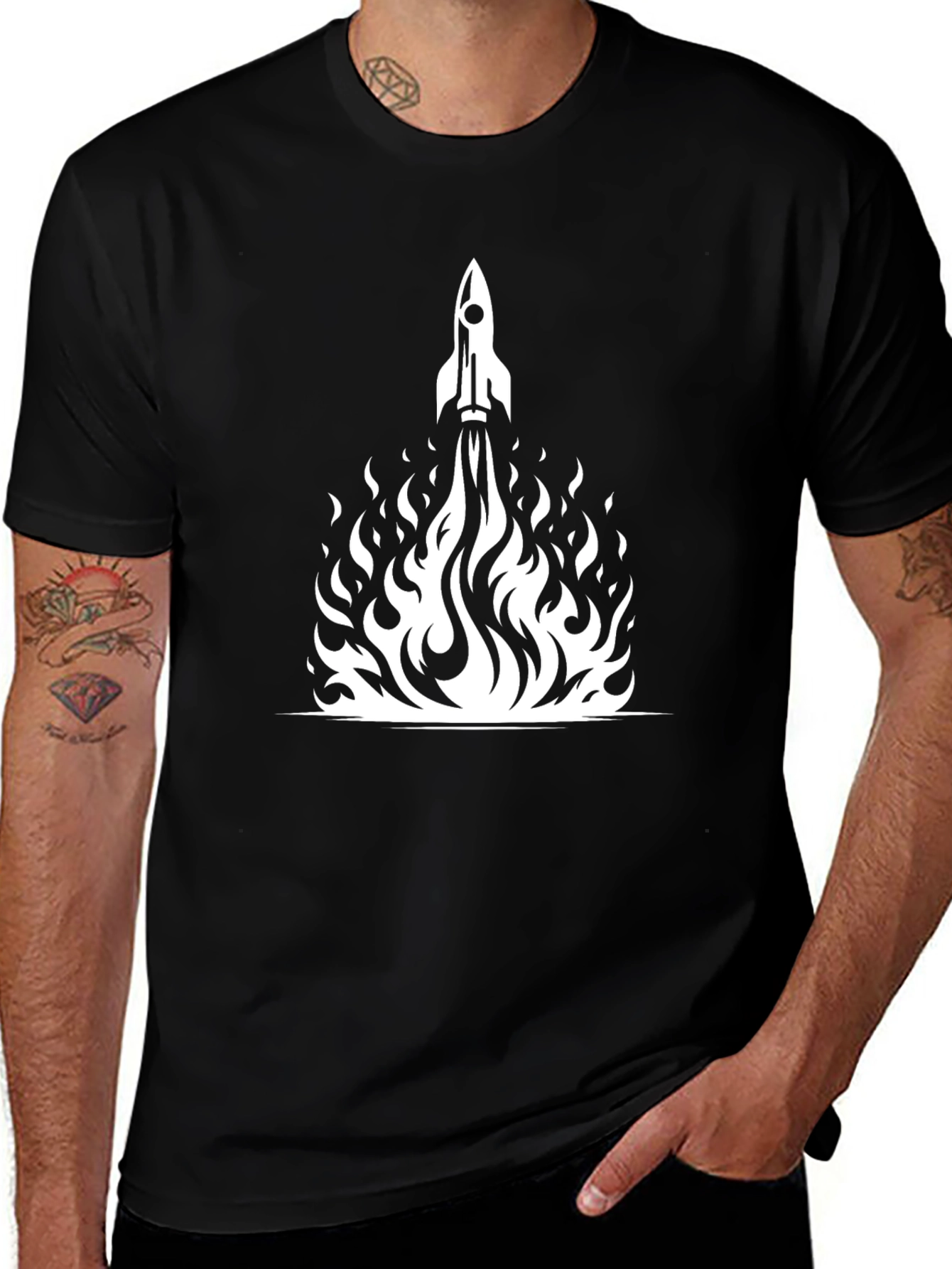 Rocket Launch Graphic Tee - Black Cotton T-Shirt