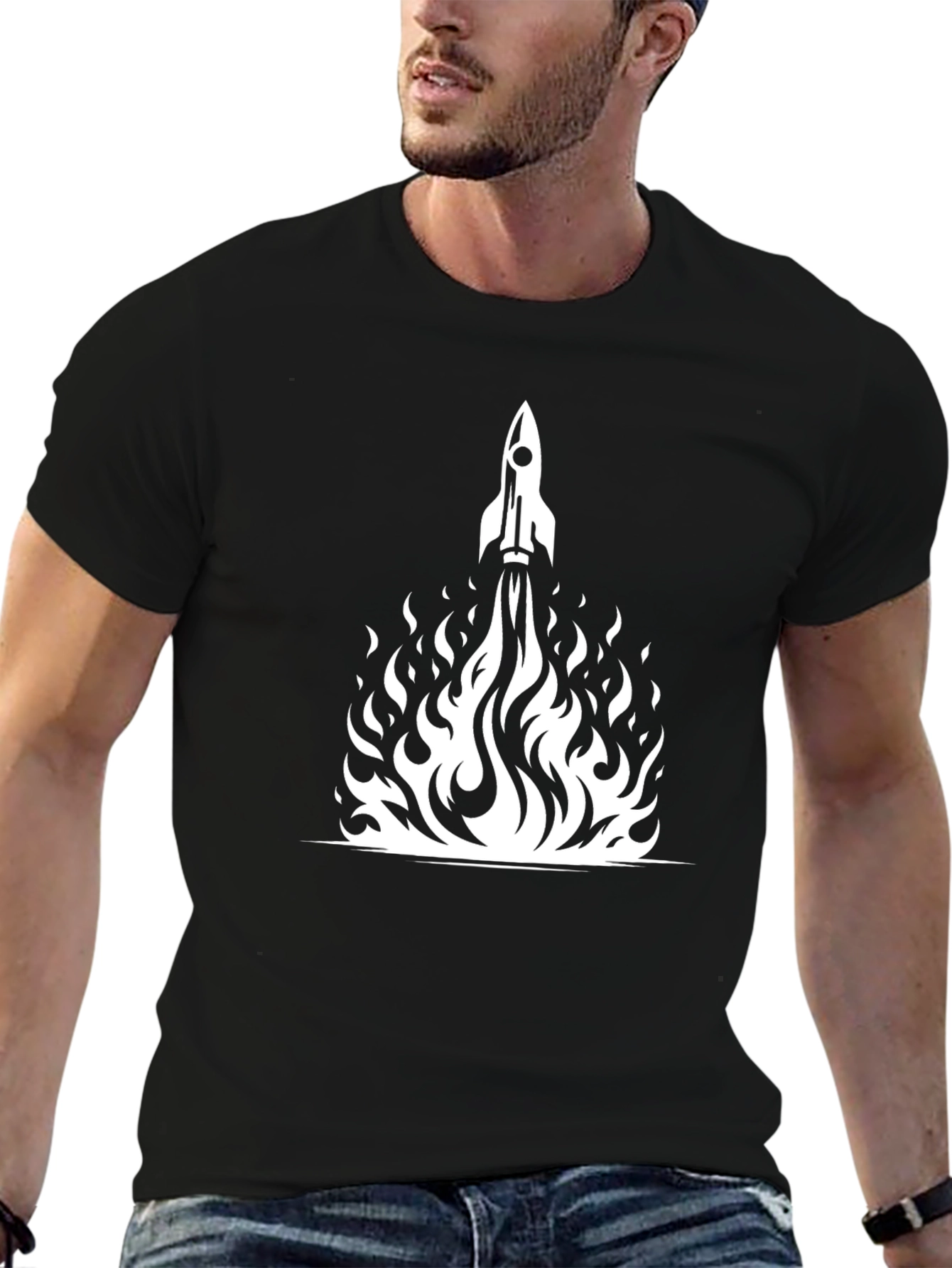 Rocket Launch Graphic Tee - Black Cotton T-Shirt