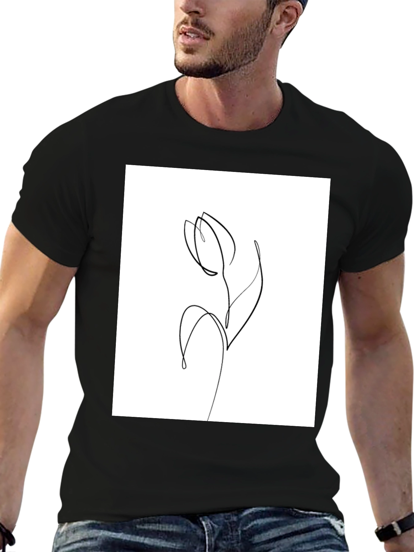 Minimalist Tulip Line Art Graphic T-Shirt