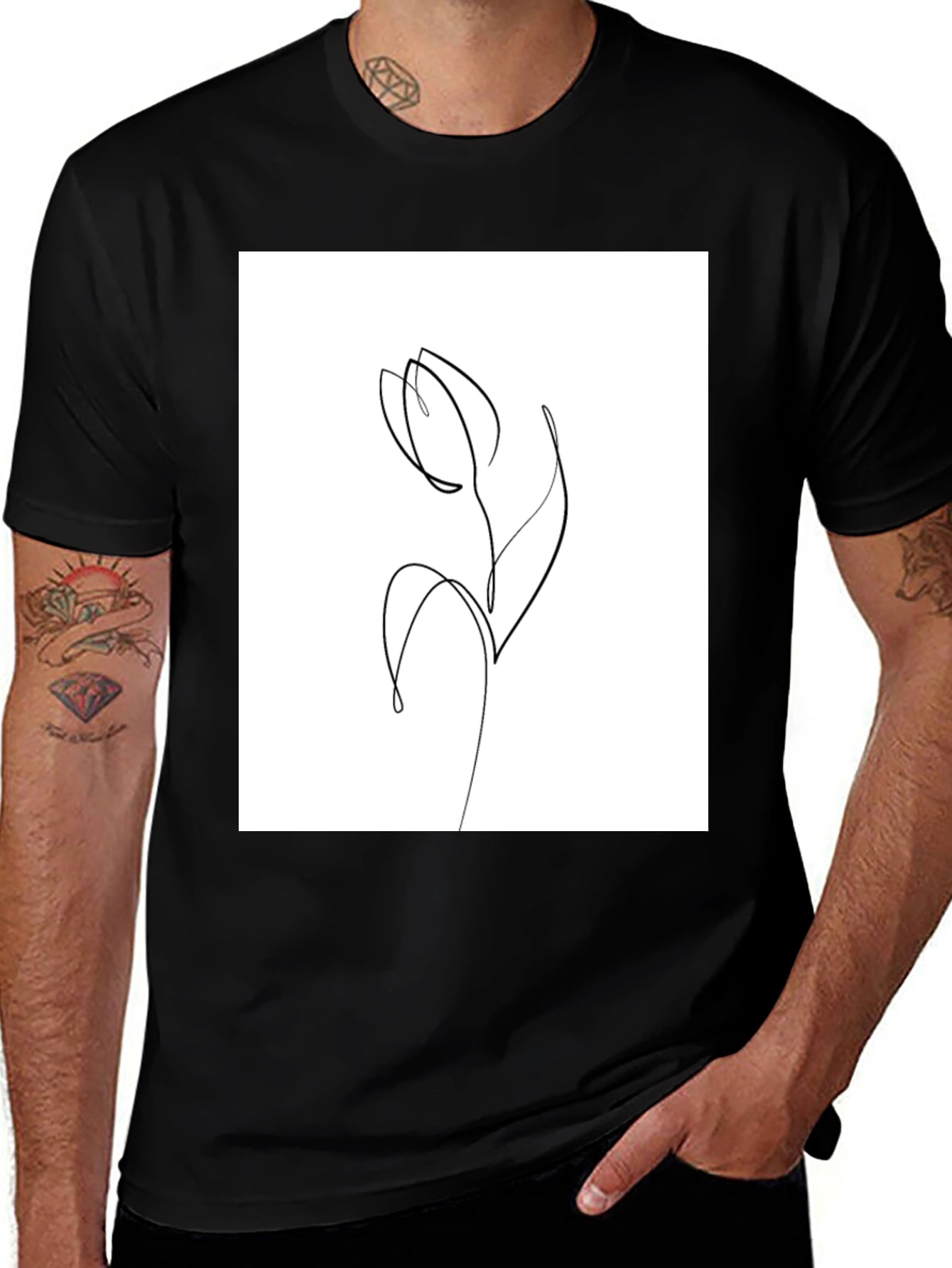 Minimalist Tulip Line Art Graphic T-Shirt