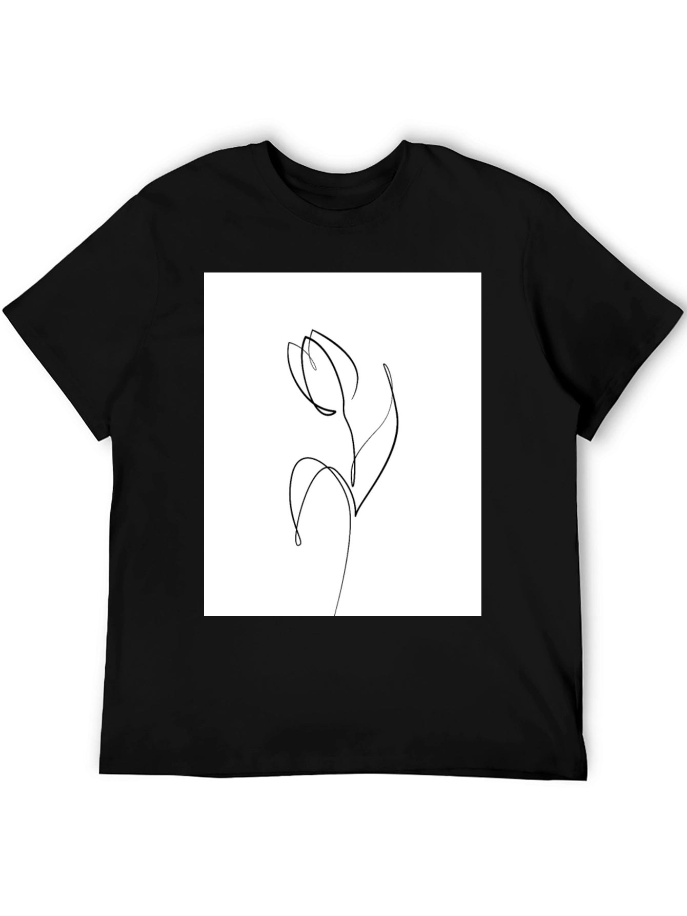 Minimalist Tulip Line Art Graphic T-Shirt