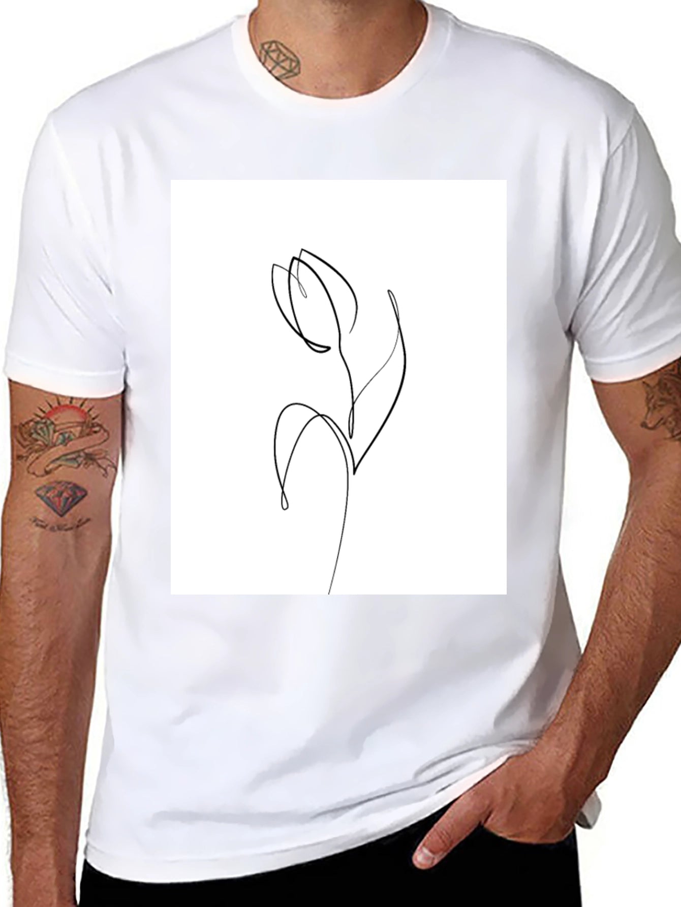 Minimalist Tulip Line Art Graphic T-Shirt